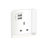 SCHNEIDER AVATARON SWITCHED SOCKET 1G C/W 2G 2.1A USB CHARGER WHITE #E8315USB_WE