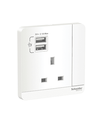 schneider avataron switched socket 1g c/w 2g 2.1a usb charger white #e8315usb_we