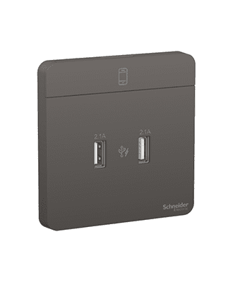 schneider avataron usb wall charger socket 2.1a 2g dark grey #e8332usb_dg
