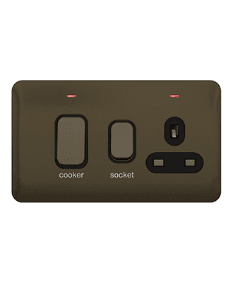 schneider lisse cooker control unit 45a dp c/w led indicator & switched socket 13a mocha bronze #ggbl4001bmb