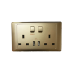 CHINT SWITCHED SOCKET OUTLET 13A 2G 3PIN C/W USB CHARGER CHAMPAGNE #G50702