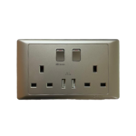 CHINT SWITCHED SOCKET OUTLET 13A 2G 3PIN C/W USB CHARGER SILVER #G50708