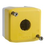 SCHNEIDER HARMONY CONTROL STATION EMPTY ENCLOSURE C/W YELLOW LID AND LIGHT GREY BASE AND 1 CUT-OUT #XALK01