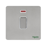 SCHNEIDER ULTIMATE SCREWLESS FLAT PLATE SWTICH 20A 1G DP C/W LED INDICATOR STAINLESS STEEL WITH WHITE INTERIOR #GU2411WSS